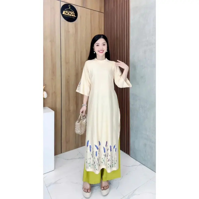 SET Áo dài cách tân Noka AD146, dáng suông che khuyết điểm, chất liệu đũi tơ hàn mát, mềm, nhẹ, size S-2XL - Women, Nữ 3