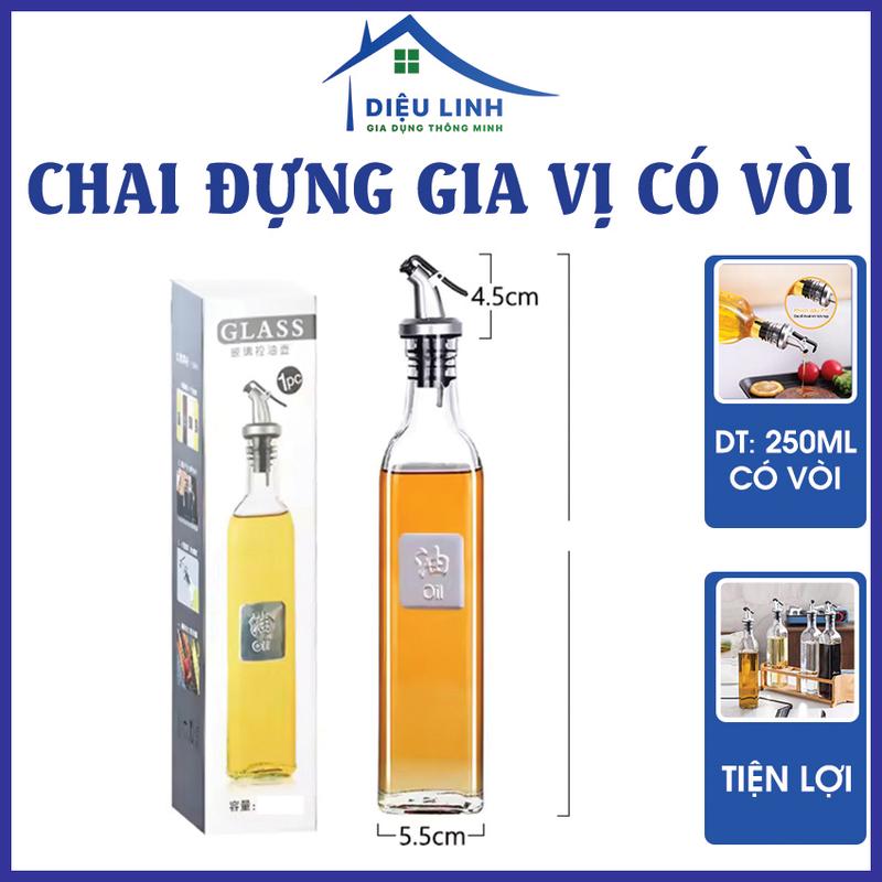 Chai Đựng Dầu Ăn, Nước Mắm Có Vòi CV25 250ml Chai Thuỷ Tinh Vuông Đựng Dầu ăn, Nước tương, Nước Mắm, Gia vị Oil Can Có Vòi Rót Tiện Lợi 500ml Dieulinhshop binh dung