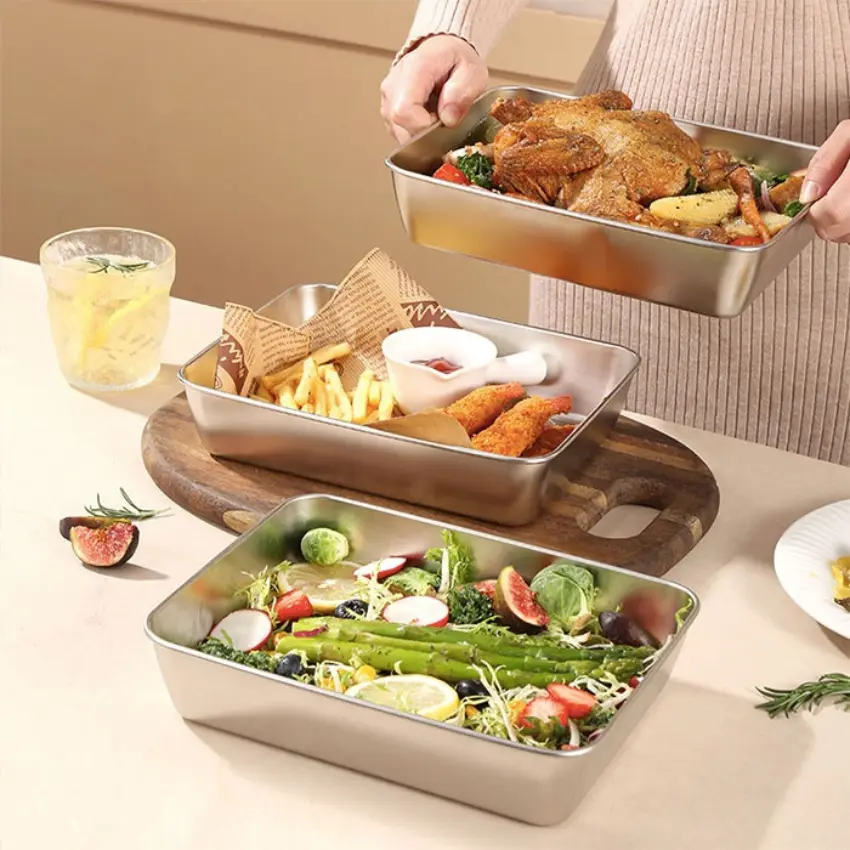 Set 12 Hộp đựng thực phẩm inox 304 Combo 5 Khay To + 5 Khay Nhỏ + 2 hộp tròn