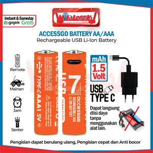 Baterai isi Ulang 1.5V AA 3200MWH AAA 1200MWH Fast Charging USB Type-C Rechargeable PREMIUM BATTERY - Wirelessku