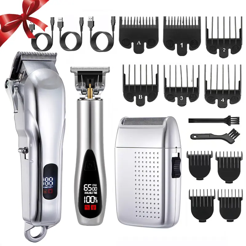 Professional Clipper & Hair Trimmer & Shaver Set, 1 Set Cordless Hair Clippers with Limit Comb & Cleaning Brushes & USB Charging Cable, Men's Personal Care Products for Daily Use, Stocking Fillers Gift 6
