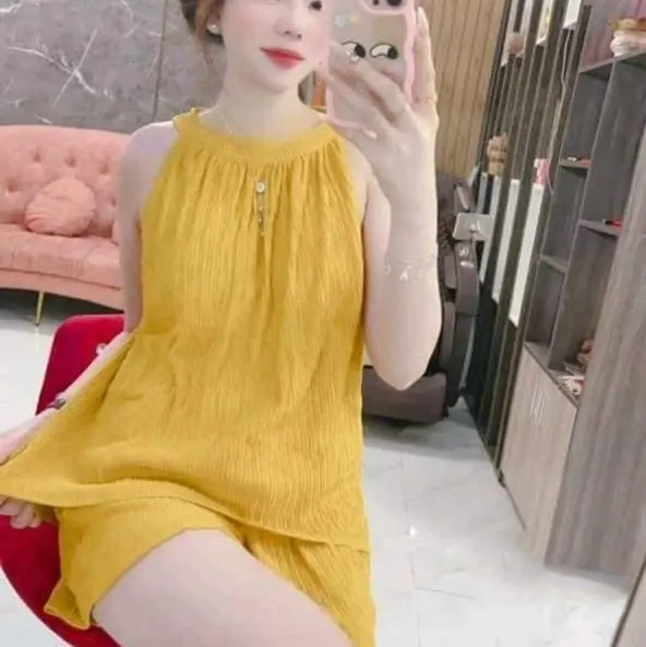 (Sale) T46 (40-70kg) Đồ bộ nữ chất thun xốp nhật cổ yếm Women Top Áo Đỏ 3