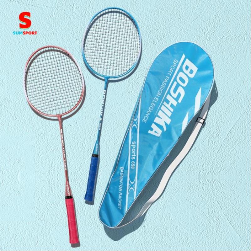 Bộ 2 chiếc vợt cầu lông căng sẵn BOSHIKA chính hãng tặng kèm túi đựng cho người mới chơi học sinh thể thao Sport Cán Vợt Cao Su