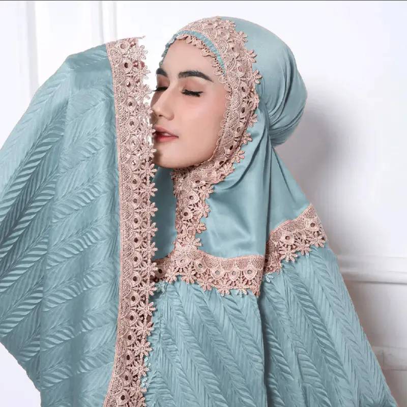 Mukena Dewasa 2in1 Plisket Renda Mewah Bahan Silky Premium Travelling Jumbo terbaru 2024 Atasan Bawahan Hampers Kain Motif Panjang Velvet Muslim Lembut Cantik Pouch Maxmara mukena silk Soft 5