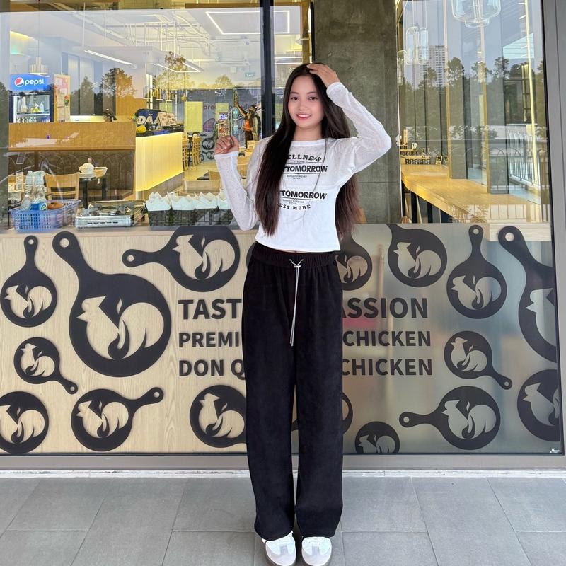 Quần Nỉ Tăm BichThuyStore82 Ống Rộng Dáng Suông Unisex Nam Nữ Pants - Ong, Women 0