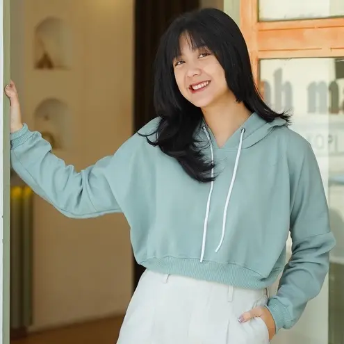 Hoodie Crop Top Oversize - Sweater Oversize Wanita Kekinian