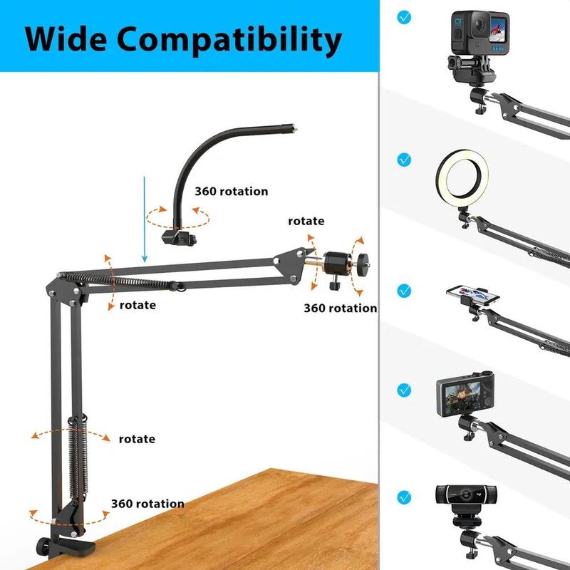Product Introduction of Overhead Smartphone Mount With Ring Light, 1 Count Adjustable Rotatable Smartphone Arm Stand, Professional Desk Cellphone Camera Holder Stand for Live Stream, Selfie Accessories 15