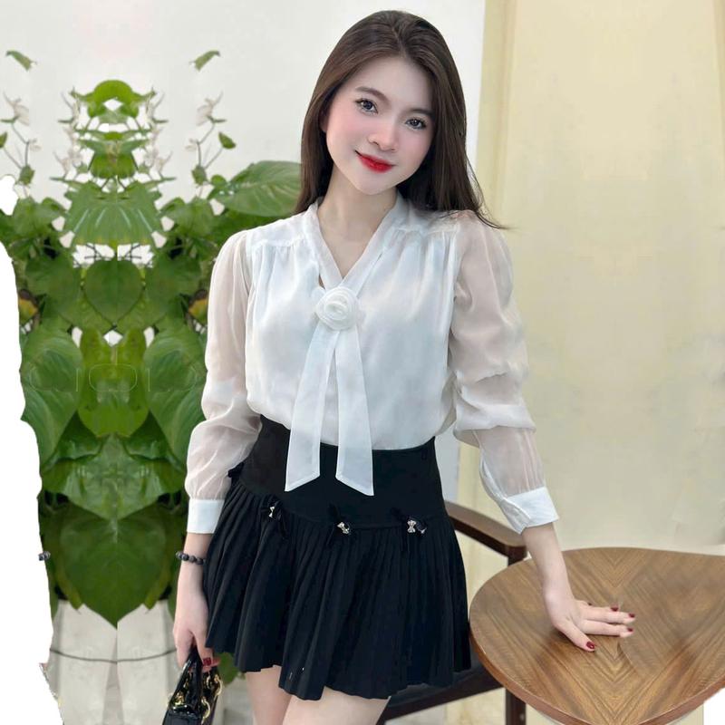 ZUMY fashion Áo sơ mi nơ công sở AHN100 hàng 2 lớp mềm mát trẻ trung áo  buộc áo  trễ 4