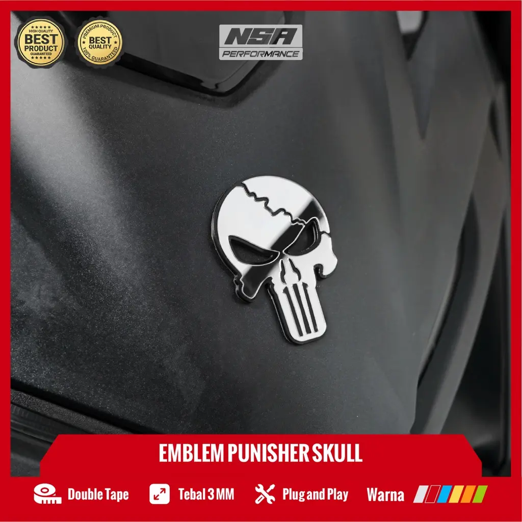NSA 1PCS EMBLEM TENGKORAK PUNISHER SKULL ALL MOTOR BEAT VARIO NMAX DLL BUKAN STICKER ATAU STIKER TENGKORAK PUNISHER SKULL AKSESORIS MOTOR KEREN VARIASI VARIO NMAX BEAT MIO SCOOPY Motorcycle