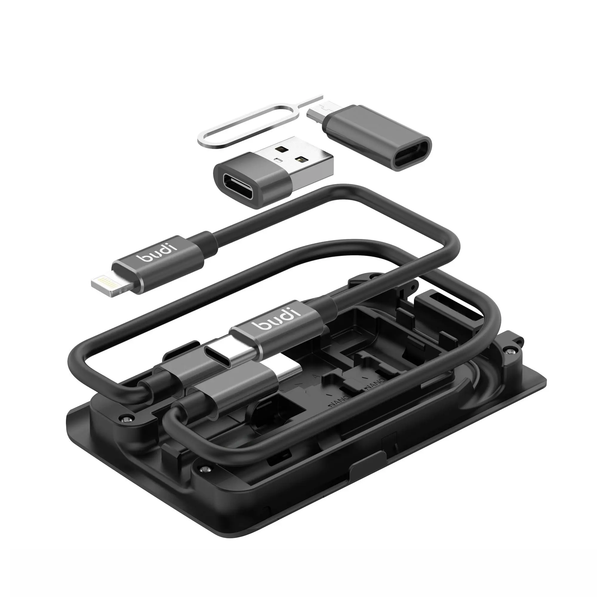 BUDI USB Type C Cable & Adapter Set, 1 Set USB Adapter Set with Storage Box, Multifunctional Cable Converter Storage Box for Travel