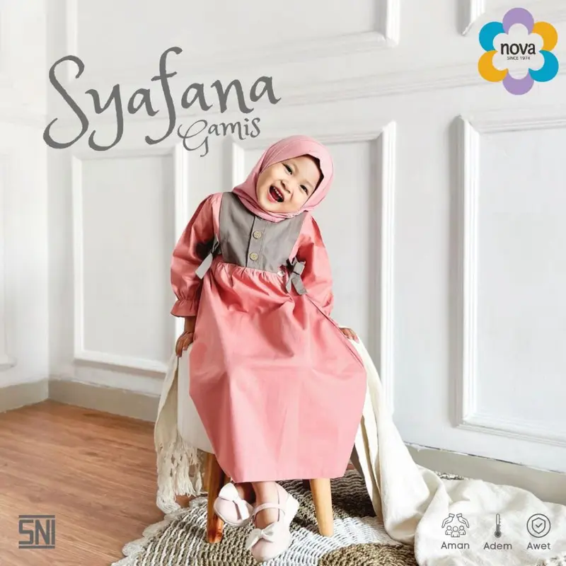 NOVA Pakaian Muslim Bayi dan Anak - Gamis Bayi Dan Anak Perempuan  6 Bulan - 4 Tahun ( 1 Pcs) - Syafana Gamis 1