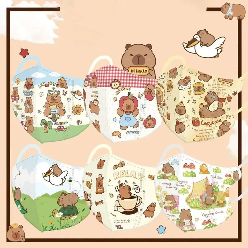 Cartoon 3D Children's Anti Pollen Capybara Pattern Anti-sun Butter Bear Disposable Sunshade Mask Outdoor