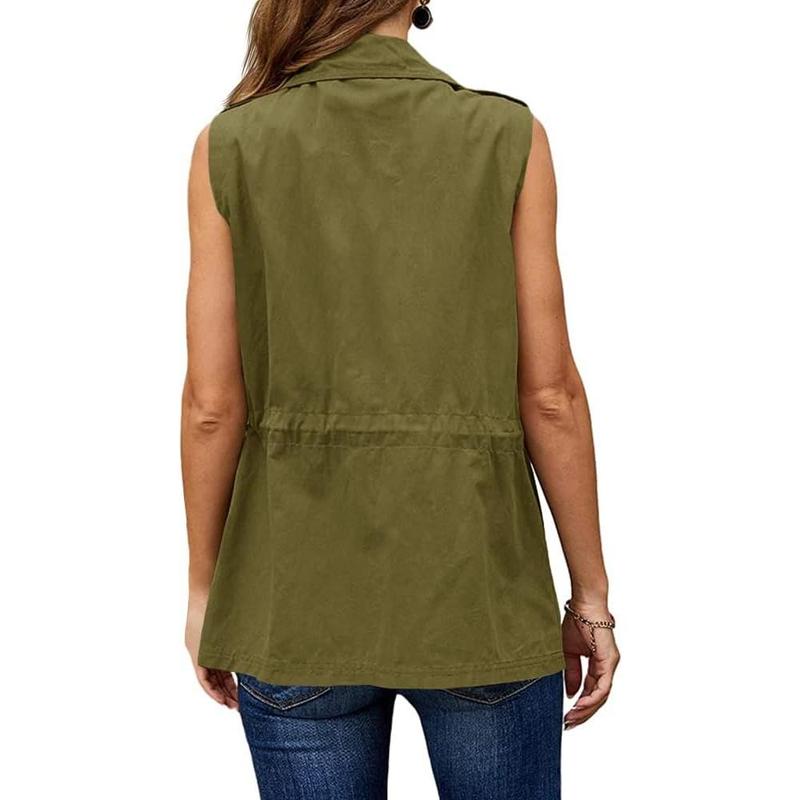 TikTok Shop Fisoew Women s Casual Military Utility Vest Lightweight Sleeveless Drawstring Jackets with Pockets