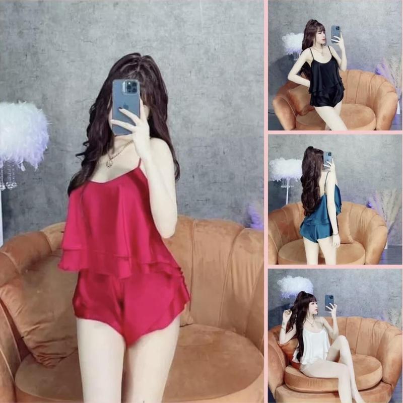 Set đồ ngủ nữ Lụa Latin 2 tầng, chất liệu vải Satin mềm, có tăng chỉnh, đa dạng màu sắc để lựa chọn, freesize tùy vào eo vòng 2. Trắng Nữ Women Kem Áo Nhung Voi