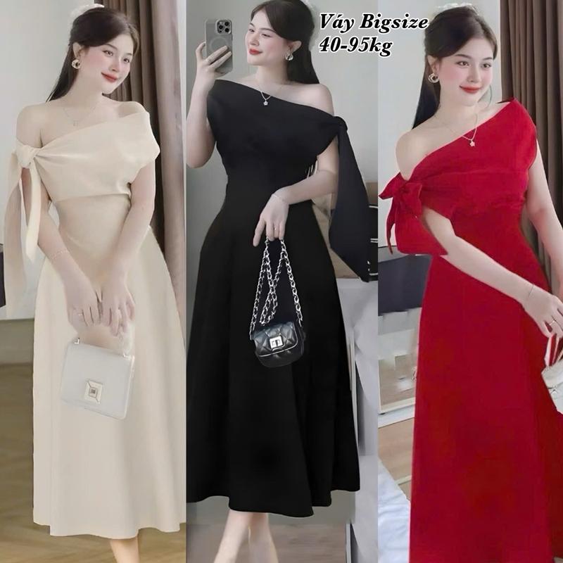 Thời Trang Bigsize Én Nhỏ - Đầm Váy Nữ Buộc Nơ Thiết Kế Lệch Vai Lụa Chéo Hàn Xinh Đẹp Thời Trang Bigsize Đẹp Sang Chảnh, Giá Rẻ Freesize 40-95kg Ennhocobigsize Nữ Dress Váy Đen Bigsize Đầm Xinh Đi Tiệc Trắng  Đỏ - 2376