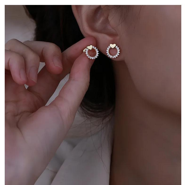 Product Introduction of Bông Tai Kim Cương, Thiết Kế Hình Trái Tim Sáng Tạo, Hoa Hướng Dương Thanh Lịch Tươi Mới Và Ngọt Ngào, Kim Bạc S925, Bông Tai Đinh tán 23