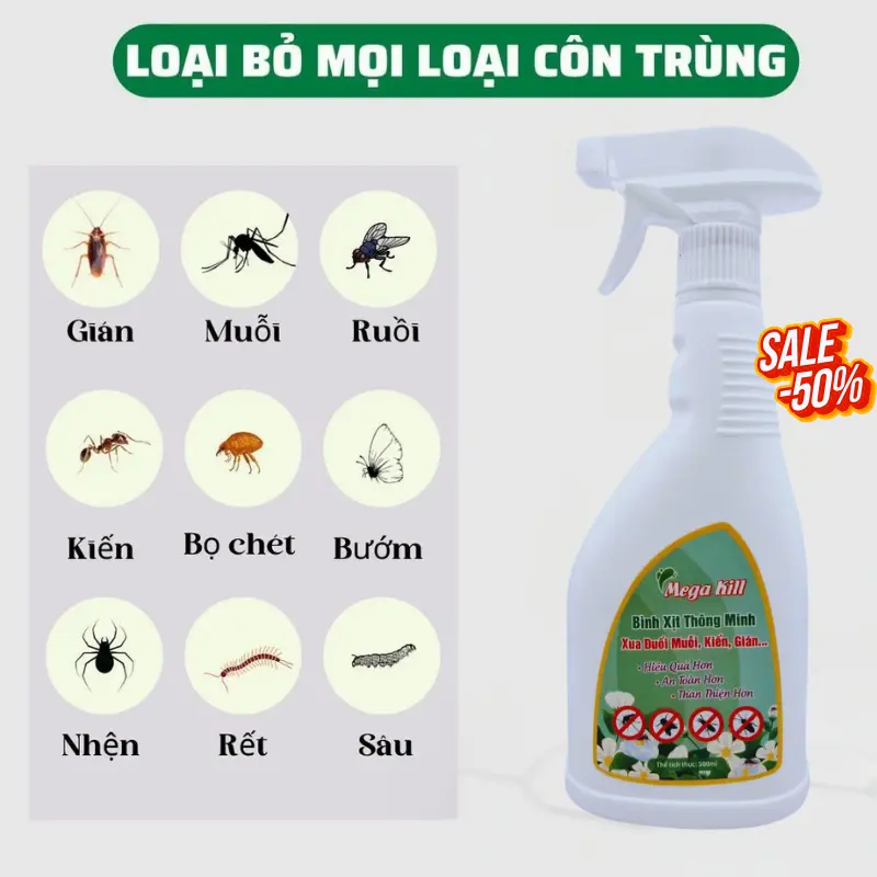 Bình Xịt Diệt Muỗi, Kiến, Gián, Mối Sinh Học Mega Kill 500ml – An Toàn Cho Bé, Không Mùi Hóa Chất 3