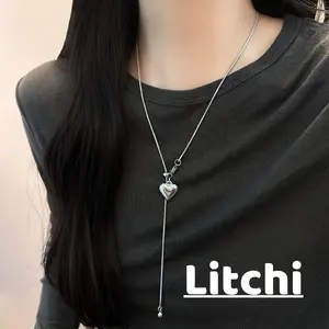 【Litchi】kalung Liontin Hati Perak Panjang Halus Berkilau Kecil Sederhana Bergaya L109