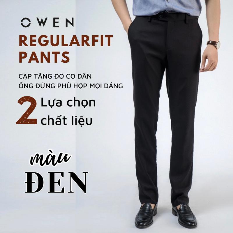 OWEN - Quần âu nam màu ĐEN dáng REGULAR FIT cạp tăng đơ co dãn 232453 Menswear Pants