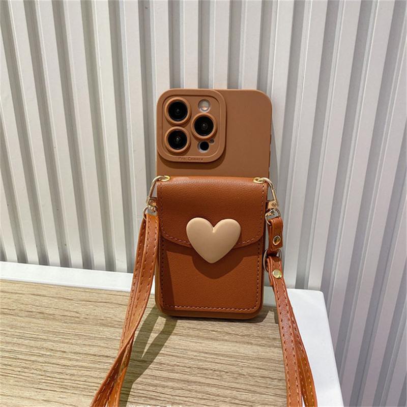 Ốp Điện Thoại Có Dây Đeo Vòng Cổ Dây Đeo Chéo Dễ Thương Tương Thích Cho iPhone 15 14 11 12 13 Pro Max X XR 14 Plus Ốp Trái Tim 3D 5