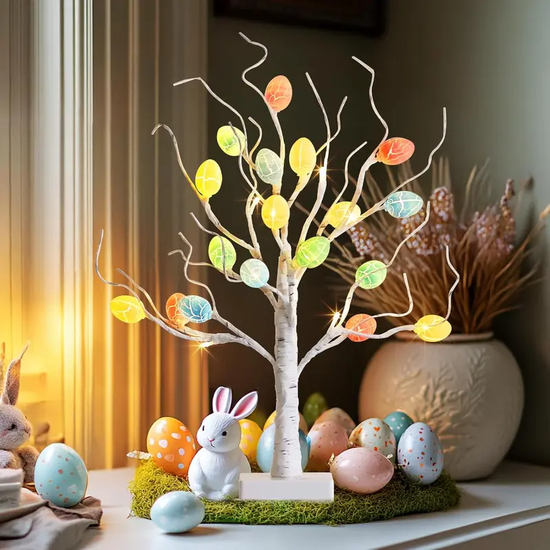 LED Egg Tree Shaped Decorative Light, 1 Count Battery/USB Powered Easter Egg Tree Light with Timer, Decorative Light for Home Party Festival 6
