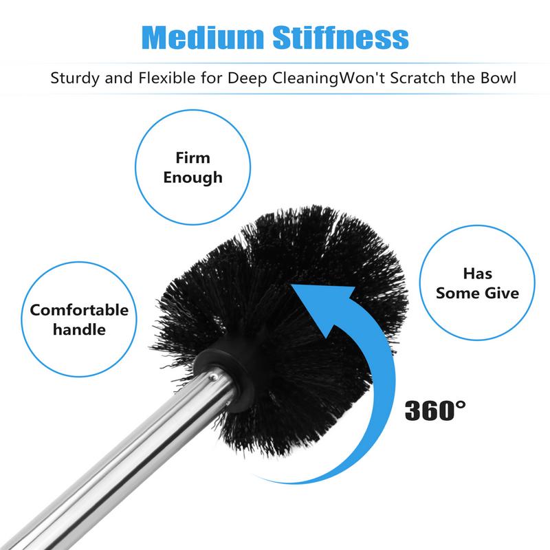 Replacement Stainless Steel WC Bathroom Cleaning Toilet Brush Black Head 3