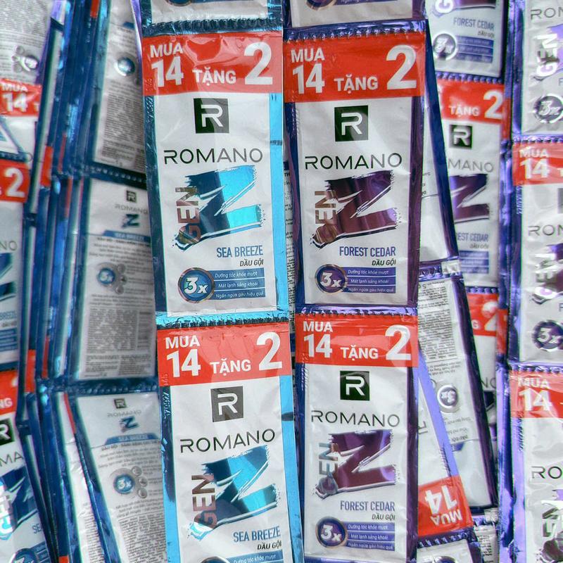 Set 48 gói dầu gội Romano Gen Z Hương Sea Breeze Forest Cedar 6g