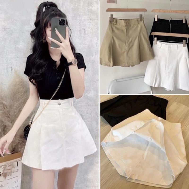 Quần giả váy nữ lưng chun khóa thật chất vải Kaki có lót quần trong dáng chân váy chữ A lưng cao công sở đi biển hẹn hò Thun Jean Thun Jean Voan Voi