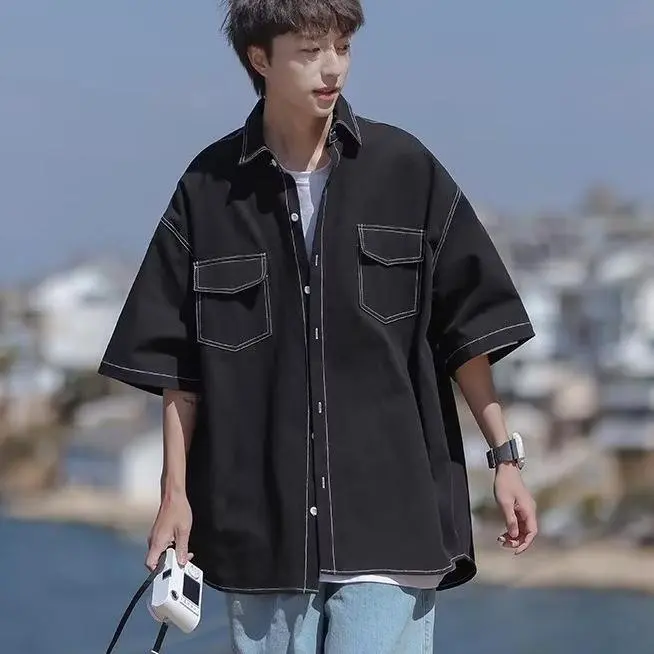 Áo sơ mi tay ngắn Nam Nữ CHỈ VIỀN NỔI 2 TÚI phong cách unisex thời trang hot trend unisex 17.Seventeen Menswear Shirt