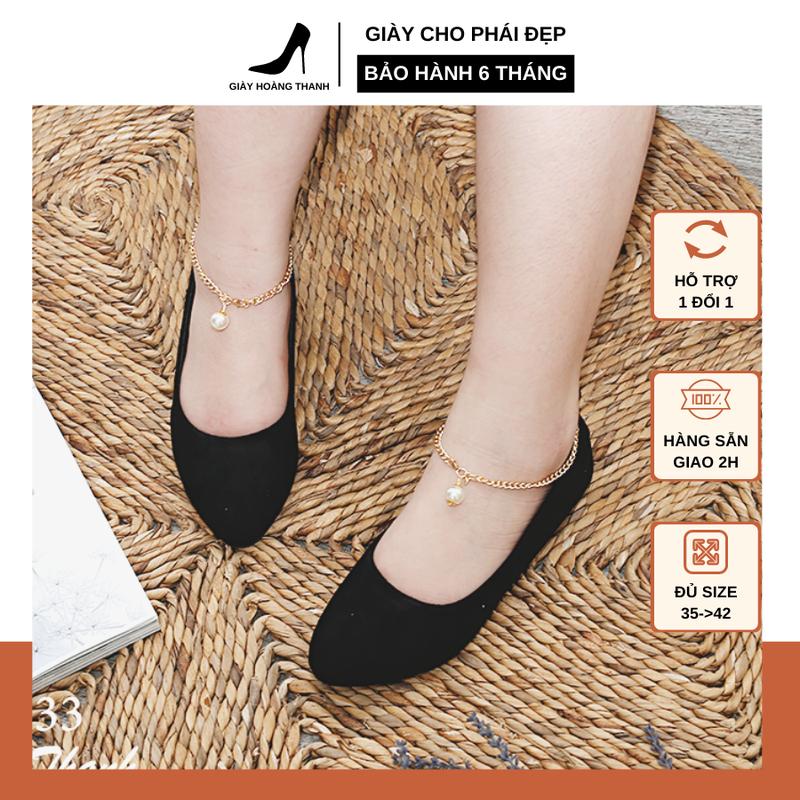 Giày Búp Bê Nữ Cao Gót Hạt Châu Chất Da Lộn Mang Cực Êm Chân. Giày Hoàng Thanh Q833 Shoes Giày Bệt