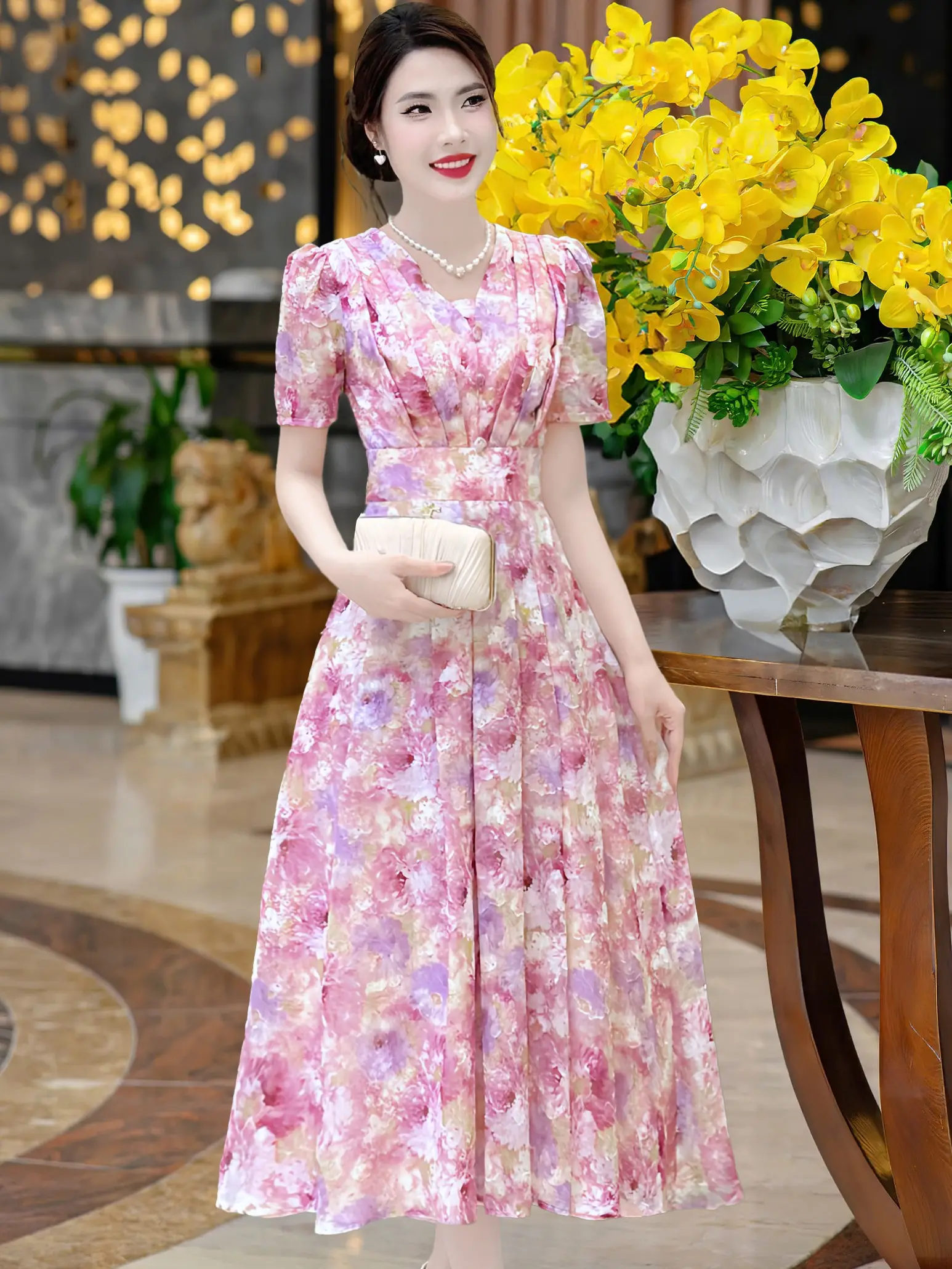 [MIỄN SHIP] MDU4318 Váy Tơ ép 2 Lớp - Kết Hợp Hài Hòa Sắc Hồng Uyển Chuyển Dành Cho Nữ Women Dress