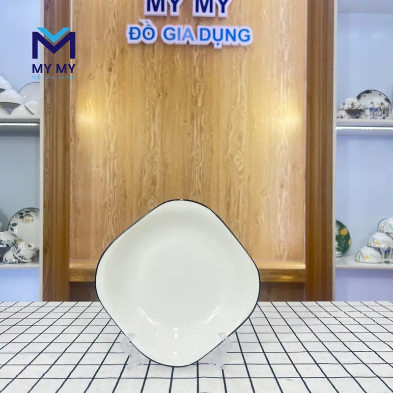 Bộ Bát Đĩa Trắng Sọc Viền Đen 21 Chi Tiết , 10 Đôi Đũa Khảm vàng Và 10 thìa sứ trắng 5