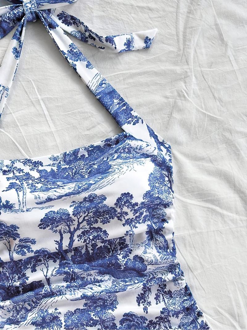 Product Introduction of Women's Landscape Print Halter Neck Top, Casual Sleeveless Top for Summer, Ladies Clothes for Daily Wear 9