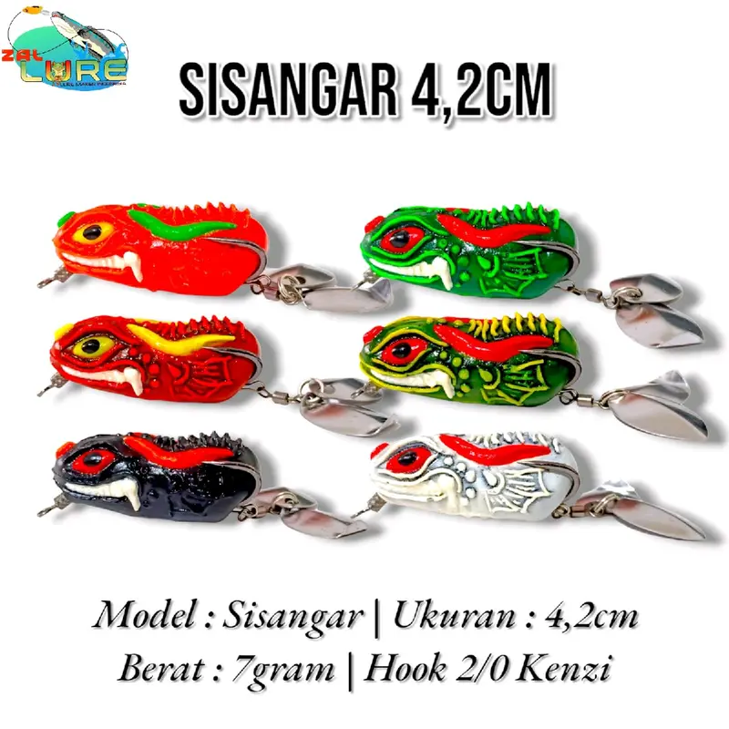 SOFT FROG SISANGAR LURE 3D DOUBLE BLADE  UKURAN 4,2CM  BERAT 7GRM HOOK KENZI 2/0 ATION LEBIH BERISIK UMPAN KESTING 1