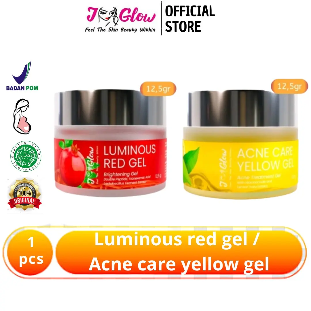 JGLOW SKINCARE LUMINOUS RED GEL/ ACNE CARE YELLOW GEL - MENCERAHKAN LEBIH CEPAT - 12,5 GR kusam mengencangkan/mengangkat