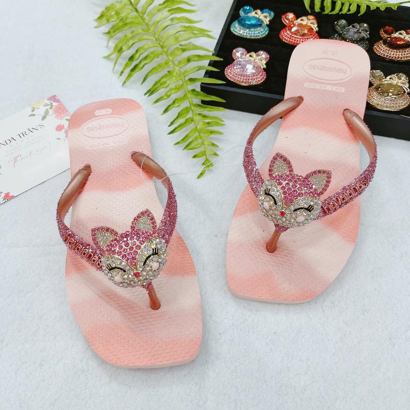 DÉP HAVAIANAS ĐẾ VUÔNG LOANG KIM TUYẾN HỒNG MIX CHARM - LINDATRAN