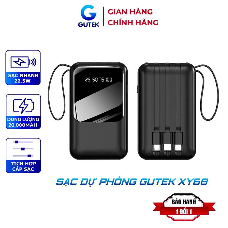 Sạc dự phòng Gutek XY68 pin dung lượng 20000mAh có dây sạc nhanh cho điện thoại