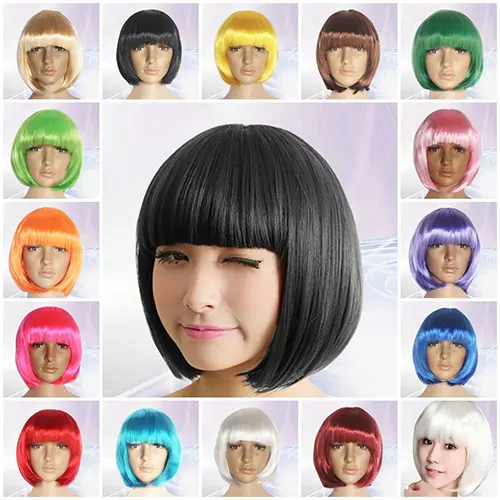 Tóc Giả Thời Trang Cho Nữ, Tóc Ngắn Thẳng, Đầy Đủ, Cosplay, Tiệc Tùng, Bob, Buổi Tối 0