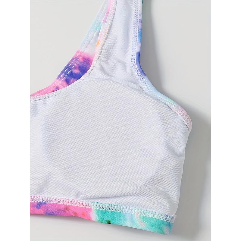 Tie Dye Casual Bikini Sets, Round Neck High Waist High Cut Two Pieces Swimsuit, Women's Swimwear & Clothing 4