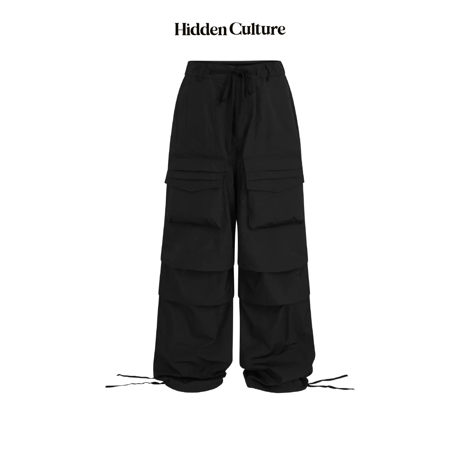 Quần Dù Túi Hộp Dây Rút Ống Rộng Hidden Culture - PARACHUTE CARGO PANTS - Black - Menswear Nam