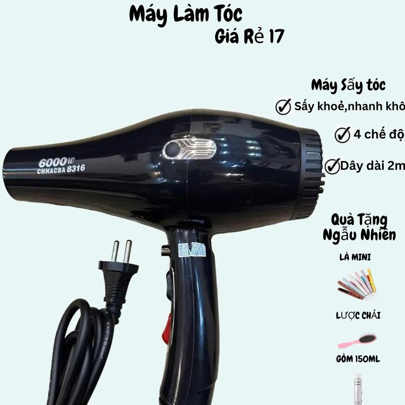 Máy sấy tóc công suất lớn CHHACBA 8800 - 5000W dùng cho salon,sấy nóng, lạnh, có ION ánh sáng xanh, dây 2m (2x0.75mm).tặng kèm máy là mini Máy Sấy Tóc Máy Sấy Nữ