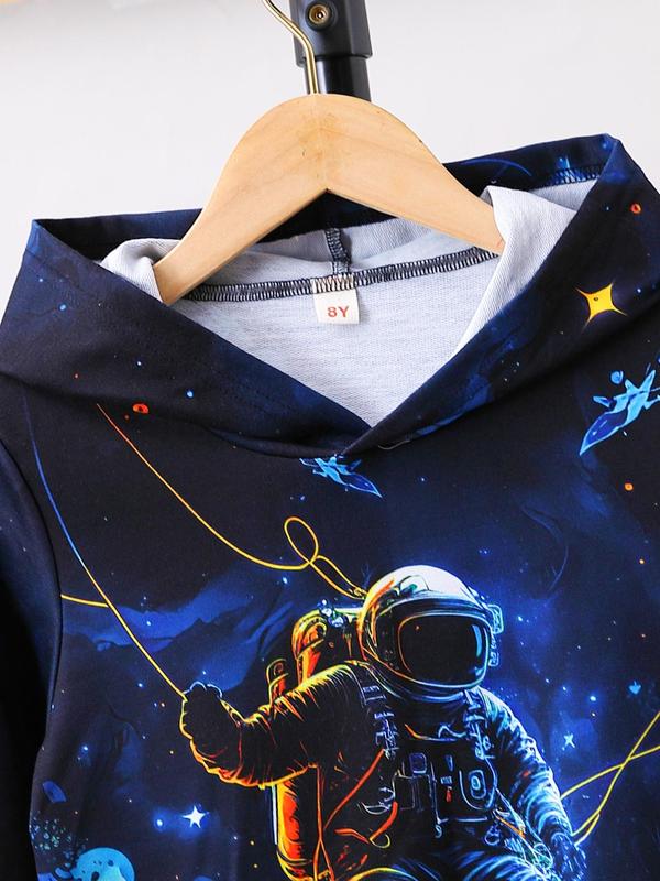 Boy's Fashion Space Astronaut Print Hoodie,  Long Sleeve Galaxy Print Pullover For Daily Wear, Casual Comfy Kids Clothes For Spring & Fall 2