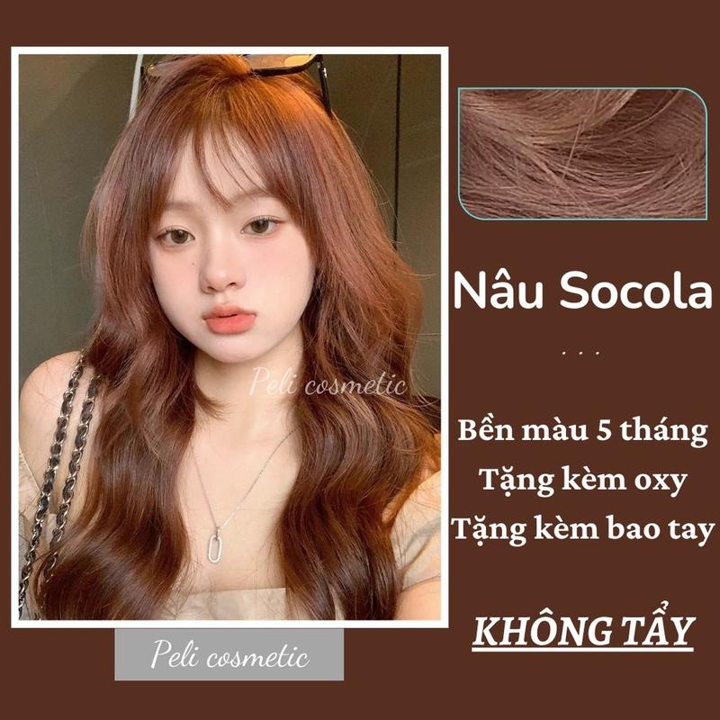  Thuốc nhuộm tóc . nhuộm tóc màu nâu socola  thuốc nhuộm tóc không tẩy   tặng kèm mũ trùm đầu và bao tay   
