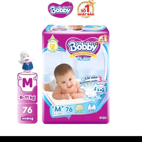 Bỉm tã Bobby M dán 76 miếng cho bé