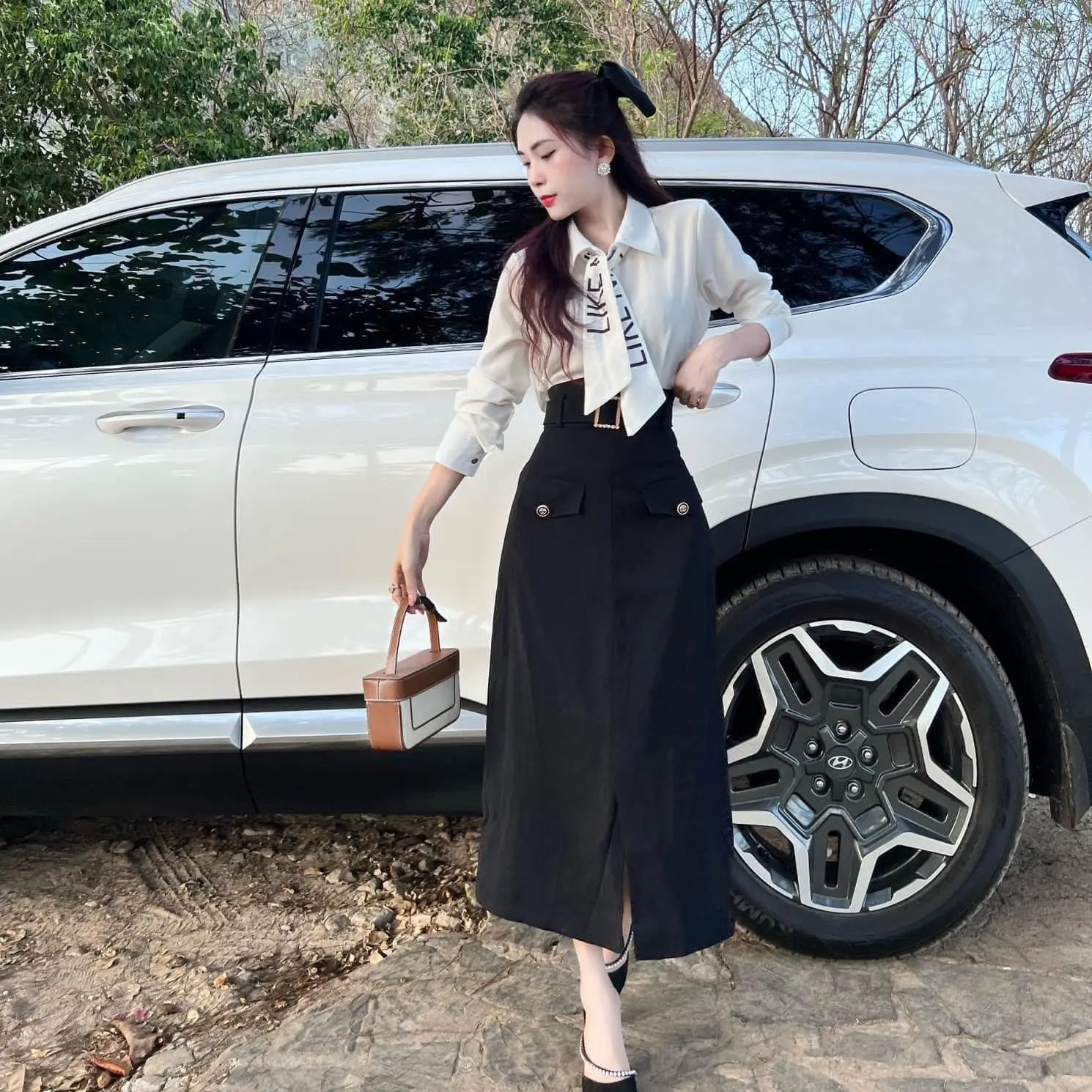 Set váy Công sở Áo Sơ MI phối nơ VS30 Cincloting