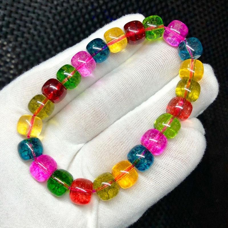 Brazilian Tourmaline Crystal Old Style Bracelet Round Bead Bracelet Candy Color Rainbow Women's Gift Prosperous Stone Wealth Transfer 2