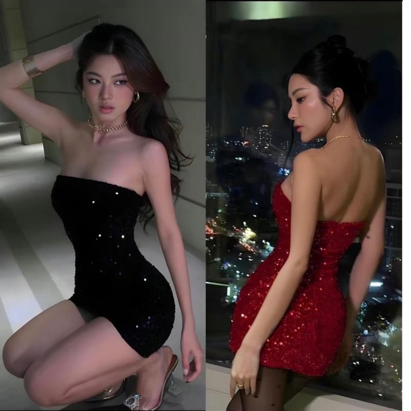 đầm dự tiệc kim sa ống đầm bling bling .
