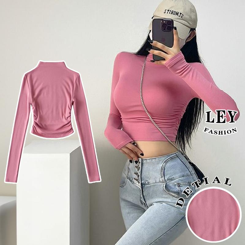 Bisa COD - Casual Street Style Crew Neck Long Sleeve Solid Basic Top 4