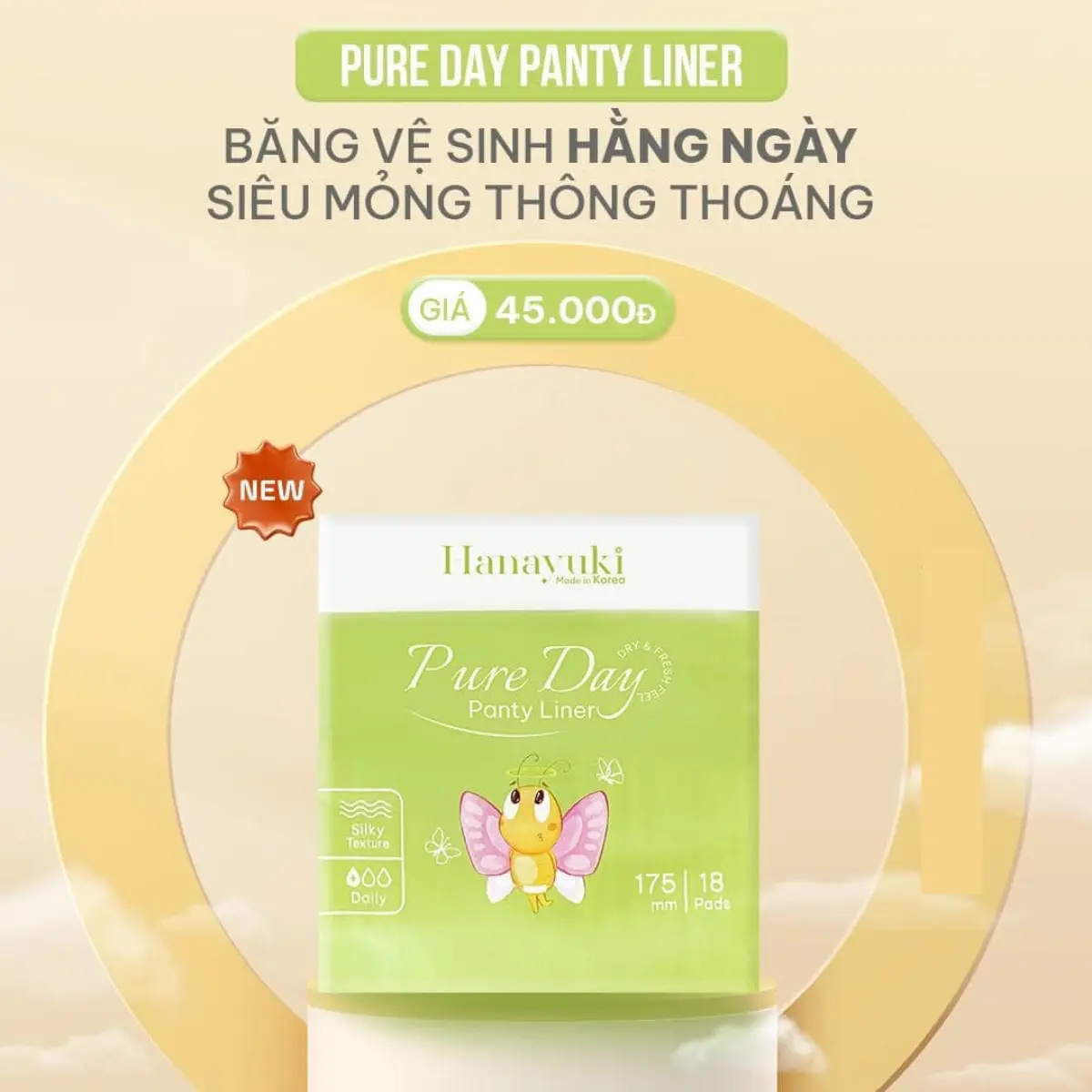 Băng vệ sinh hằng ngày Hanayuki Pure Day Panty Liner 18 miếng không cánh 17.5cm