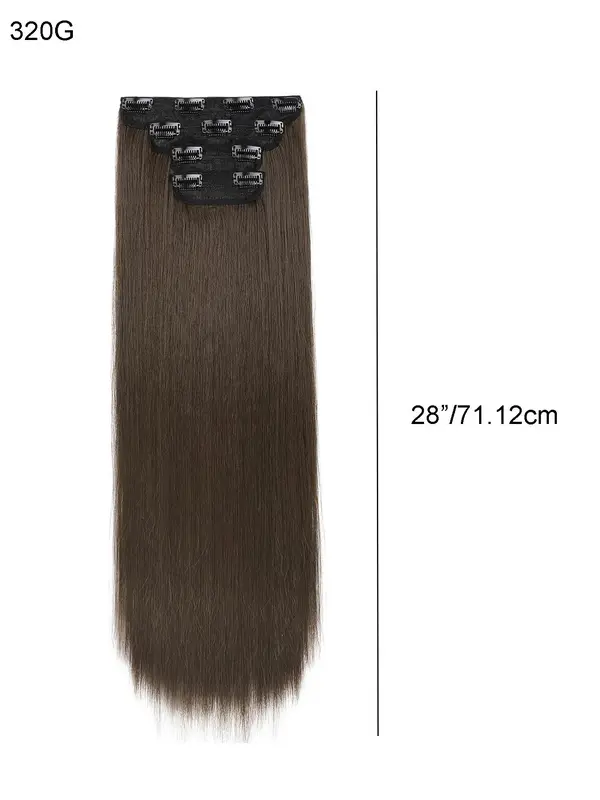 28 Inch Long Clip in Hair Extensions, Natural Straight Hairpieces, Full Head Synthetic Fiber Hair Extensions for Women 8
